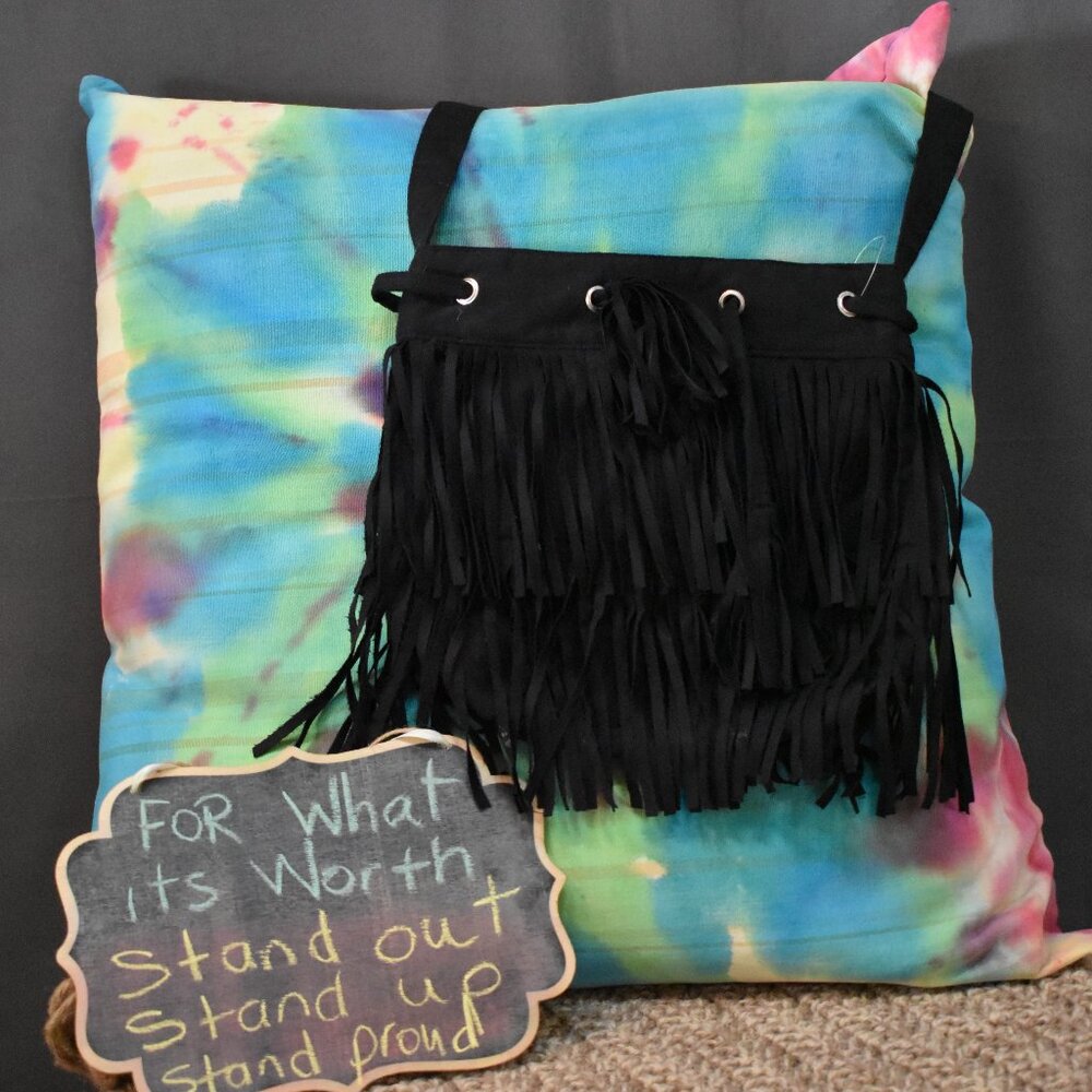 Black Faux Suede Fringe Bucket Bag – Boho Festival Shoulder Purse